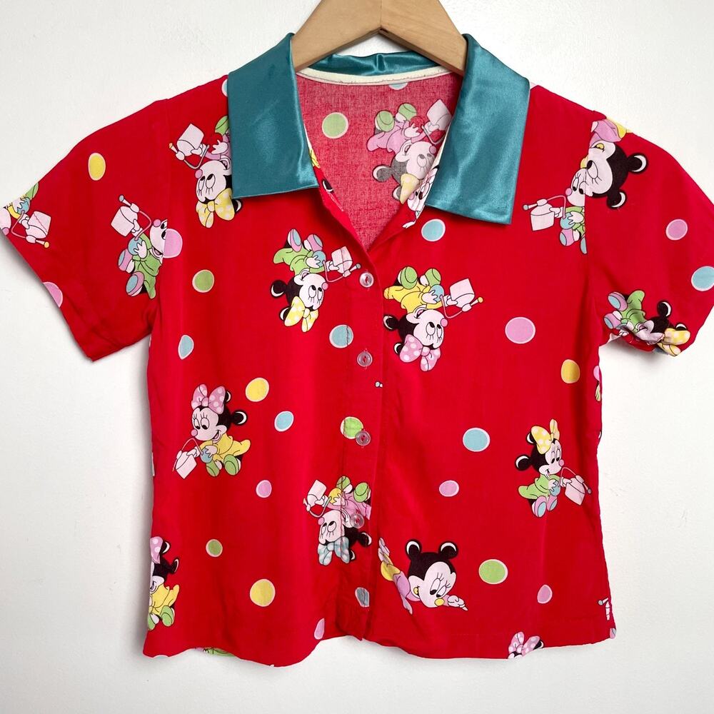 Vintage Y2K 90s‎ Disney Toddler Kids Button Up Top Minnie Mouse Polka Dot Retro